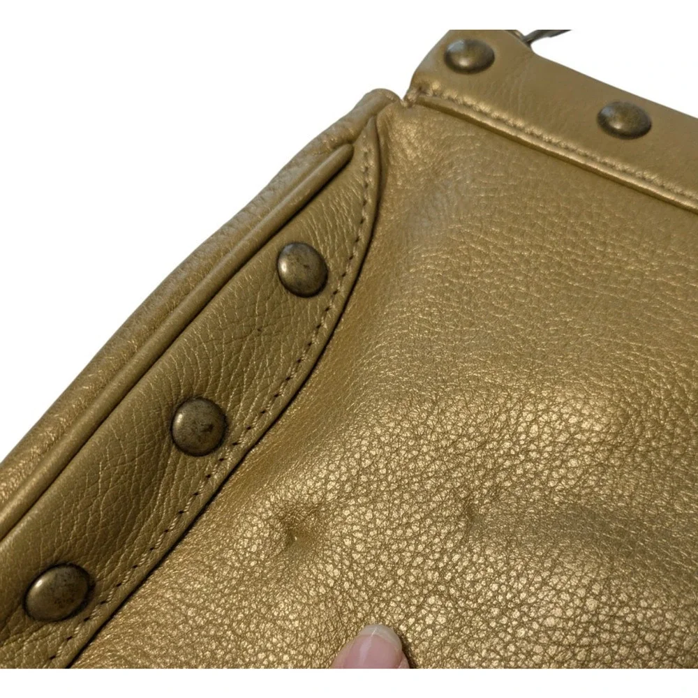 Hobo International Gold Bronze Leather Shoulder Bag Convertible Clutch Studded
